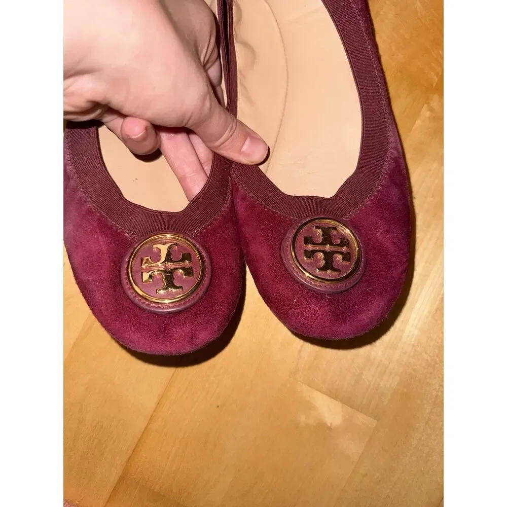 TORY BURCH Caroline Ballerina Flat Burgundy Leather 10